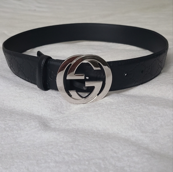 Gucci Signature/Leather Calf interlocking G Men's Belt - Picture 1 of 11